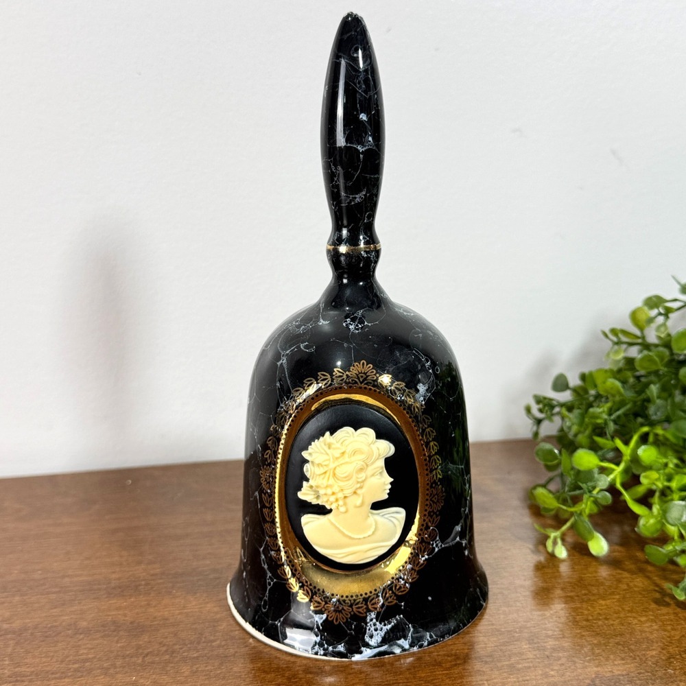Vintage Albert E Price Black Marble Cameo Ceramic Bell Victorian Style Taiwan
